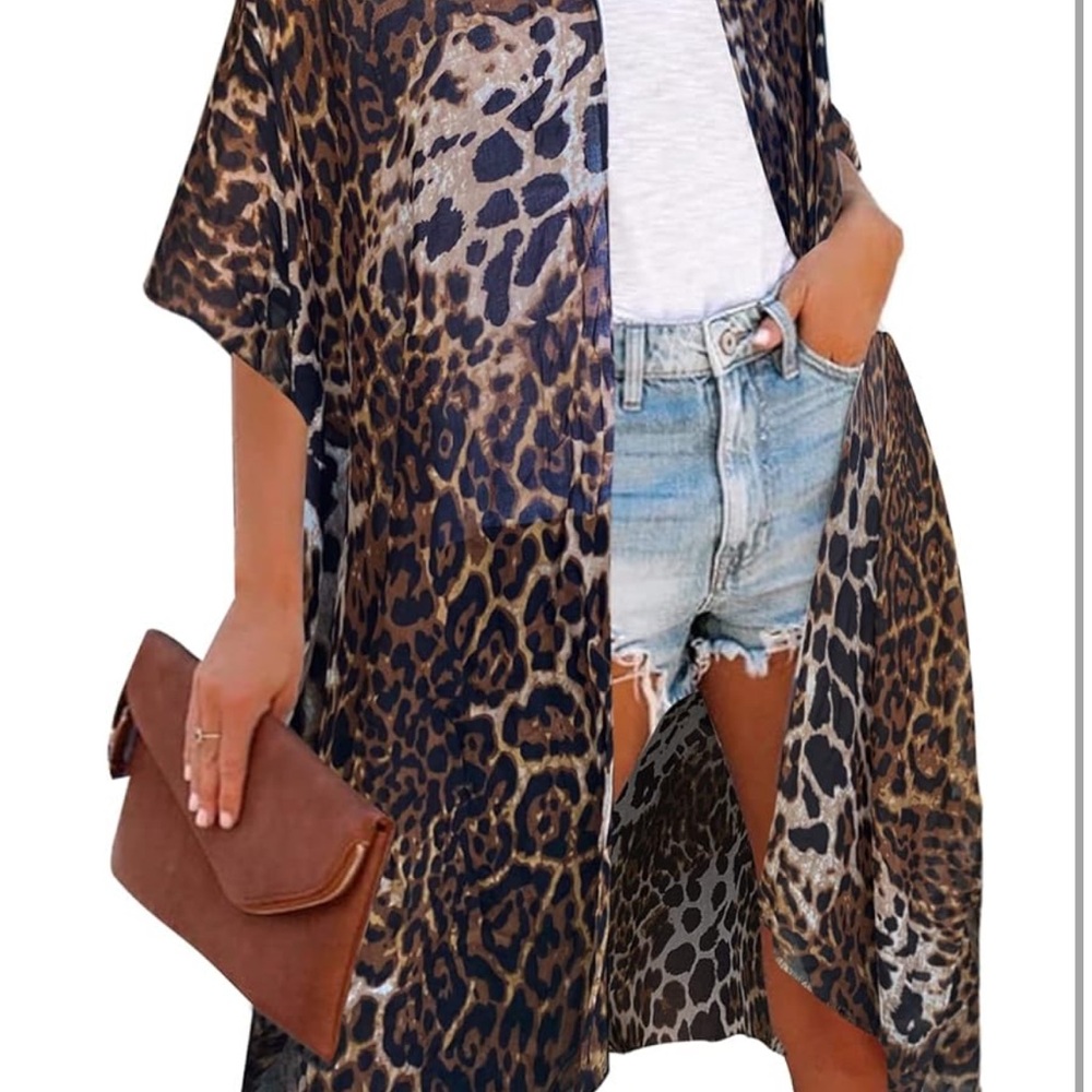 Leopard Print Swim Cover-Up animal print boho cover up festivals - Picture 2 of 5